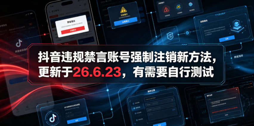 抖音违规禁言账号强制注销新方法,更新于26.6.23,有需要自行测试-优优云创网