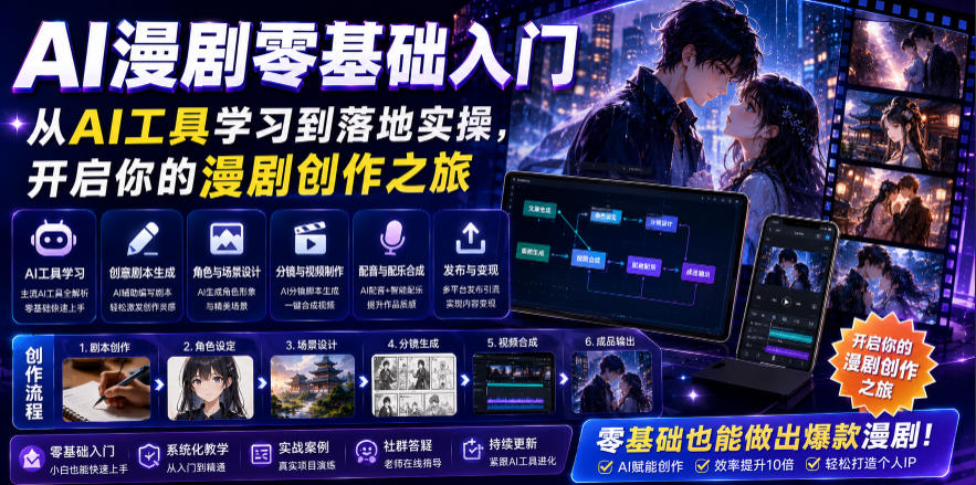 20260623201727117-bdade825fb32340ebe8efb28d505c9d7 AI漫剧零基础入门,从AI工具学习到落地实操,开启你的漫剧创作之旅