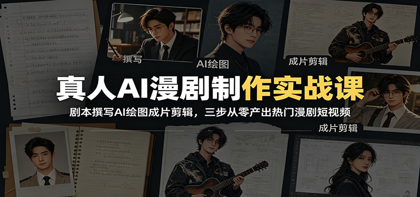 真人AI漫剧制作实战课：剧本撰写AI绘图成片剪辑，三步从零产出热门漫剧短视频-优优云创网