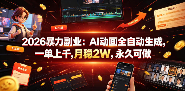 20260625122739109-cfea8a2ba8e7c472b05caff6ac7384f2 2026暴力副业:AI动画全自动生成,一单上千,月稳2W,永久可做【揭秘】