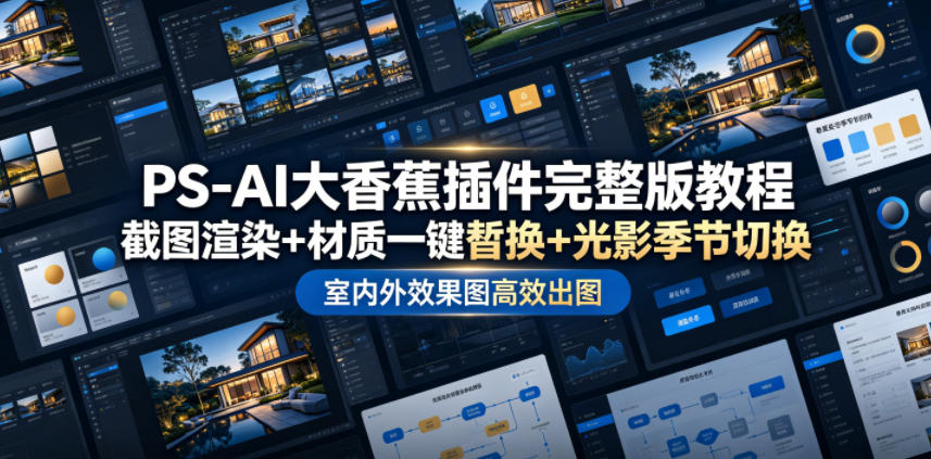 20260626102124956-2a5ab81a998741018cf37c8650e474ff PS-AI大香蕉插件完整版教程,截图渲染+材质一键替换+光影季节切换,室内外效果图高效出图高阶课程