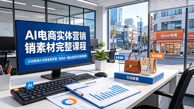 AI电商实体营销素材完整课程，AI创意短片完美复刻实景，实体店一键生成宣传引流短视频-优优云创网