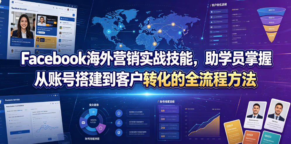 Facebook海外营销实战技能,助学员掌握从账号搭建到客户转化的全流程方法-优优云创网
