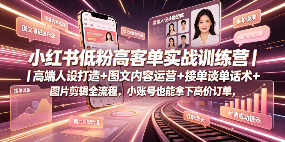 20260629091343305-60a10dd367f32aa2d49a0b35f86488cc 小红书低粉高客单实战训练营|高端人设打造+图文内容运营+接单谈单话术+图片剪辑全流程,小账号也能拿下高价订单