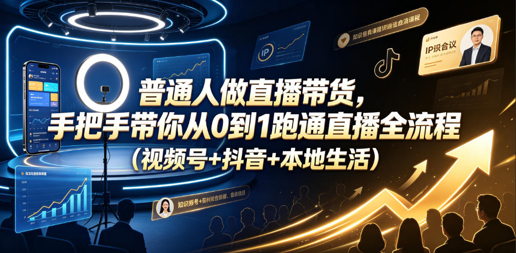 普通人做直播带货,手把手带你从0到1跑通直播全流程(视频号+抖音+本地生活)-优优云创网