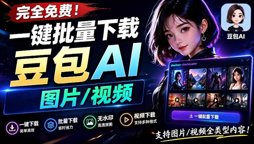 20260629162216694-1924b23ef71f51e50e8768863ac972b4 Github最新发布!一键批量下载豆包AI无水印图片/视频,简单易用,自动解析提示词