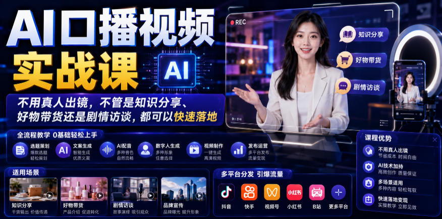 20260629180314580-647385513c7a375975bb6e9dc8123b41 AI口播视频实战课,不用真人出镜,不管是知识分享、好物带货还是剧情访谈,都可以快速落地