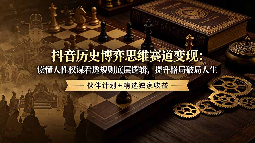 抖音历史博弈思维赛道变现：读懂人性权谋看透规则底层逻辑，提升格局破局人生，伙伴计划+精选独家收益-优优云创网