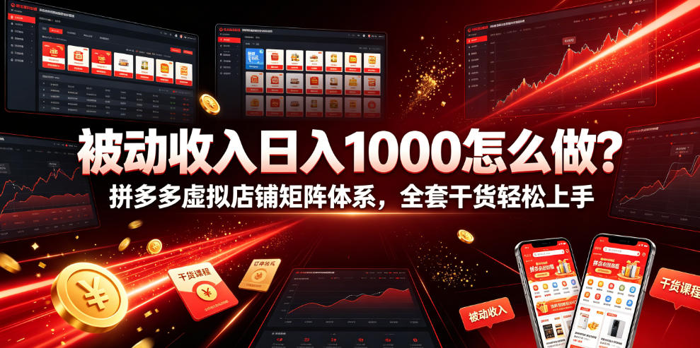 被动收入日入1000怎么做?拼多多虚拟店铺矩阵体系,全套干货轻松上手【揭秘】-优优云创网