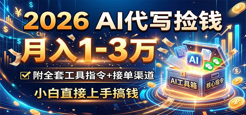 2026 AI代写捡钱,月入1-3万,附全套工具指令+接单渠道,小白直接上手搞钱-优优云创网
