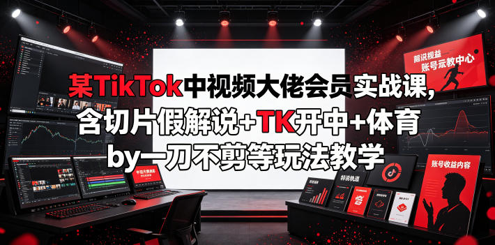 某TikTok中视频大佬会员实战课,含切片假解说+TK开中+体育by一刀不剪等玩法教学-优优云创网