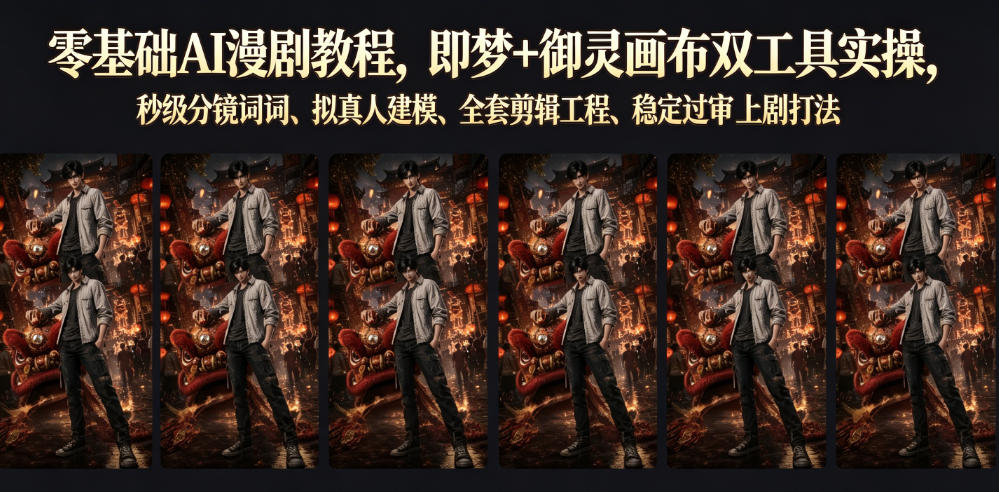 20260701102131210-8df14af8c2d06205310539a45ad8002b 零基础AI漫剧教程,即梦+御灵画布双工具实操,秒级分镜提示词、拟真人建模、全套剪辑工程、稳定过审上剧打法