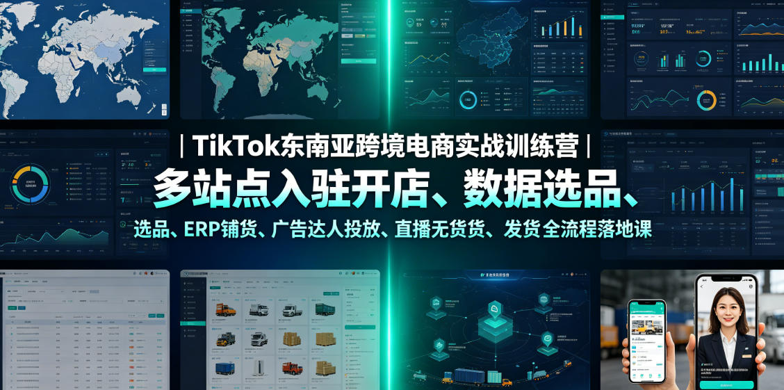TikTok东南亚跨境电商实战训练营｜多站点入驻开店、数据选品、ERP铺货、广告达人投放、直播无货源发货全流程落地课-优优云创网