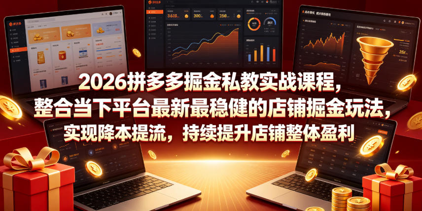 20260702125540284-31b5b09ca4a4d2591a07854d2e4de9f4 2026拼多多掘金私教实战课程,整合当下平台最新最稳健的店铺掘金玩法,实现降本提流,持续提升店铺整体盈利