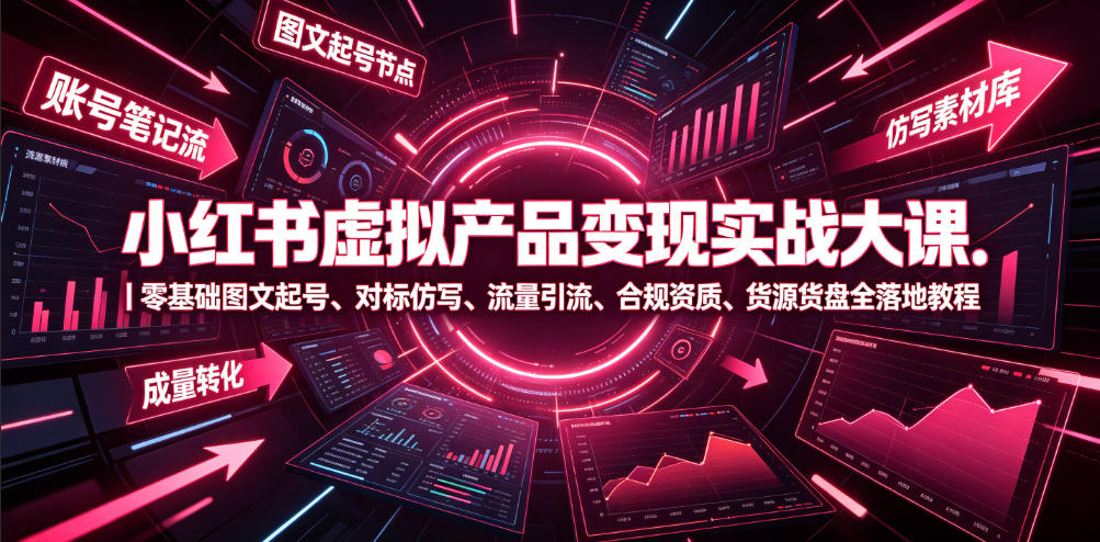 小红书虚拟产品变现实战大课|零基础图文起号、对标仿写、流量引流、合规资质、货源货盘全落地教程-优优云创网