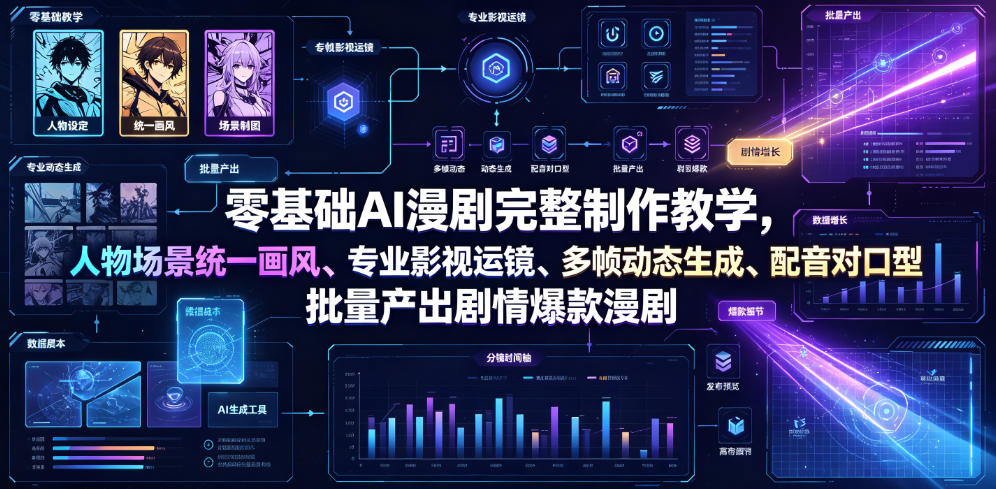 零基础AI漫剧完整制作教学,人物场景统一画风、专业影视运镜、多帧动态生成、配音对口型,批量产出剧情爆款漫剧-优优云创网