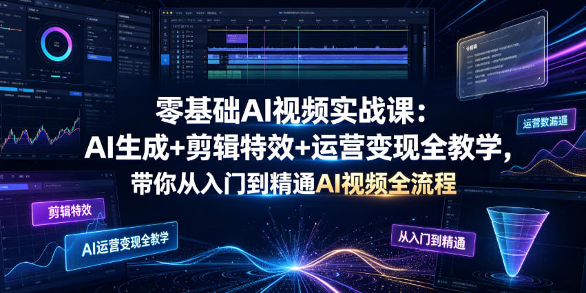 零基础AI视频实战课：AI生成+剪辑特效+运营变现全教学，带你从入门到精通AI视频全流程-优优云创网