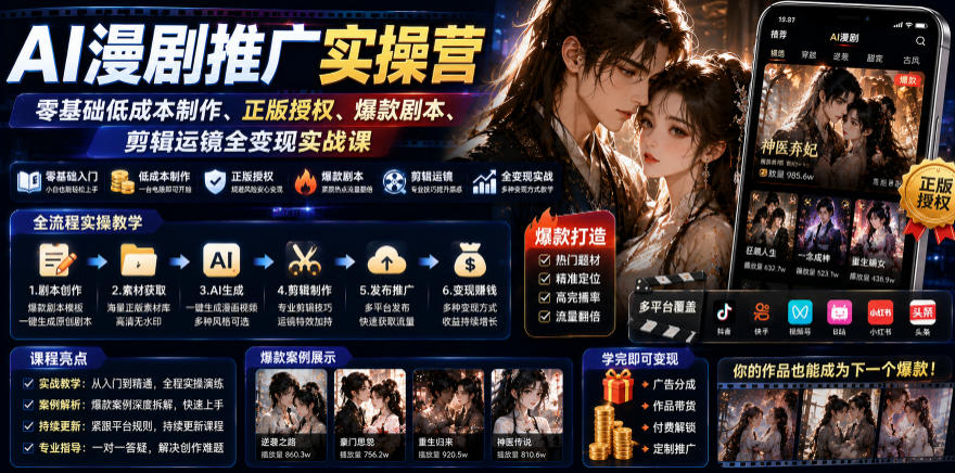 20260705162821607-fe1f8511433e8fdf7c735b91862e9461 AI漫剧推广实操营|零基础低成本制作、正版授权、爆款剧本、剪辑运镜全变现实战课