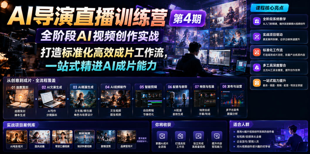 AI导演直播训练营第4期｜全阶段AI视频创作实战，打造标准化高效成片工作流，一站式精进AI成片能力-优优云创网