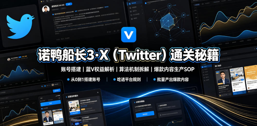 诺鸭船长3·X(Twitter)通关秘籍,涵盖账号搭建、蓝V权益解析、算法机制拆解及爆款内容生产SOP-优优云创网