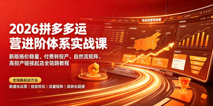 2026拼多多运营进阶体系实战课｜新版拖价稳量、付费转投产、自然流矩阵、高投产链接起店全链路教程-优优云创网