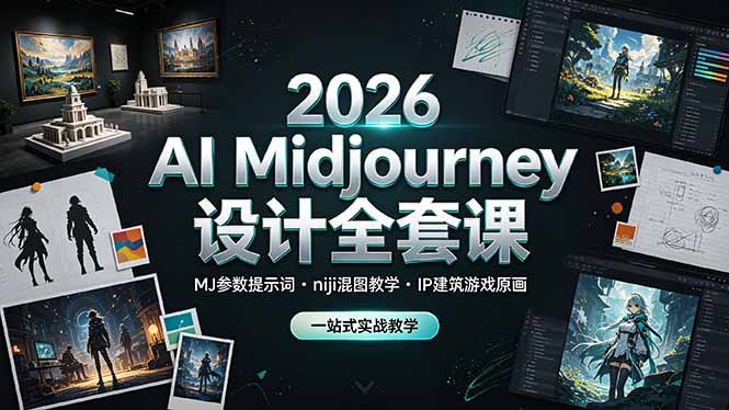 2026 AI Midjourney设计全套课，MJ参数提示词niji混图教学，IP建筑游戏原画一站式实战教学-优优云创网