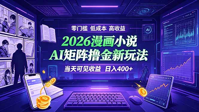 爆款小说漫画大阅读 ai矩阵操作 当天可见收益 日入400+ 零门槛 高收益-优优云创网