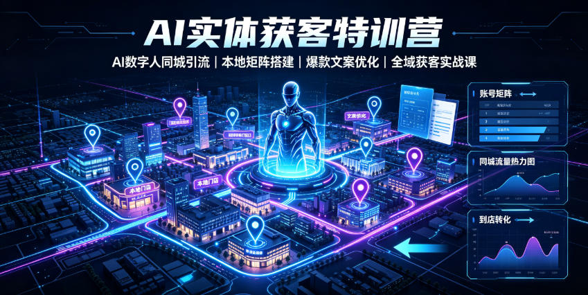 AI实体获客特训营|AI数字人同城引流、本地矩阵搭建、爆款文案优化全域获客实战课-优优云创网