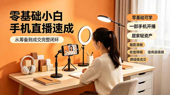 零基础小白手机直播速成,从筹备到成交完整闭环,适配苹果安卓系统,解决杂音卡顿留人难问题-优优云创网