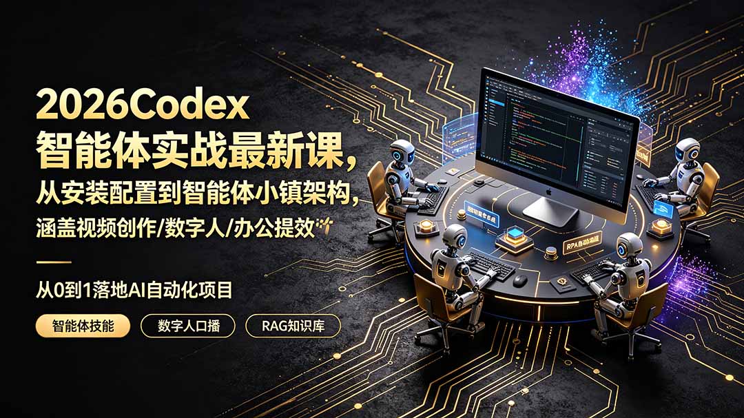 2026Codex智能体实战最新课，从安装配置到智能体小镇架构，涵盖视频创作/数字人/办公提效全技能-优优云创网