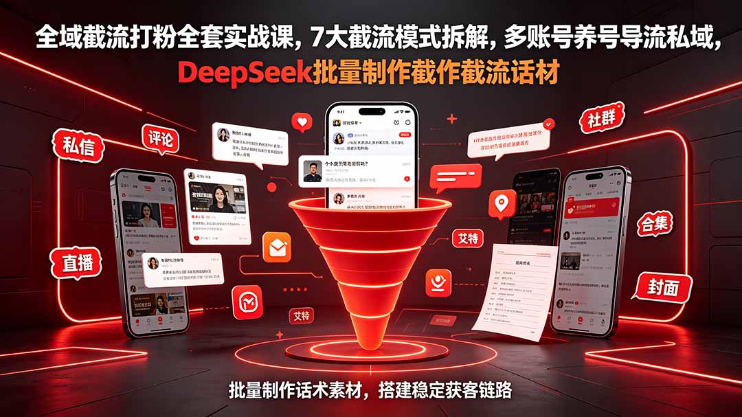 全域截流打粉全套实战课，7大截流模式拆解，多账号养号导流私域，DeepSeek批量制作截流话术素材-优优云创网