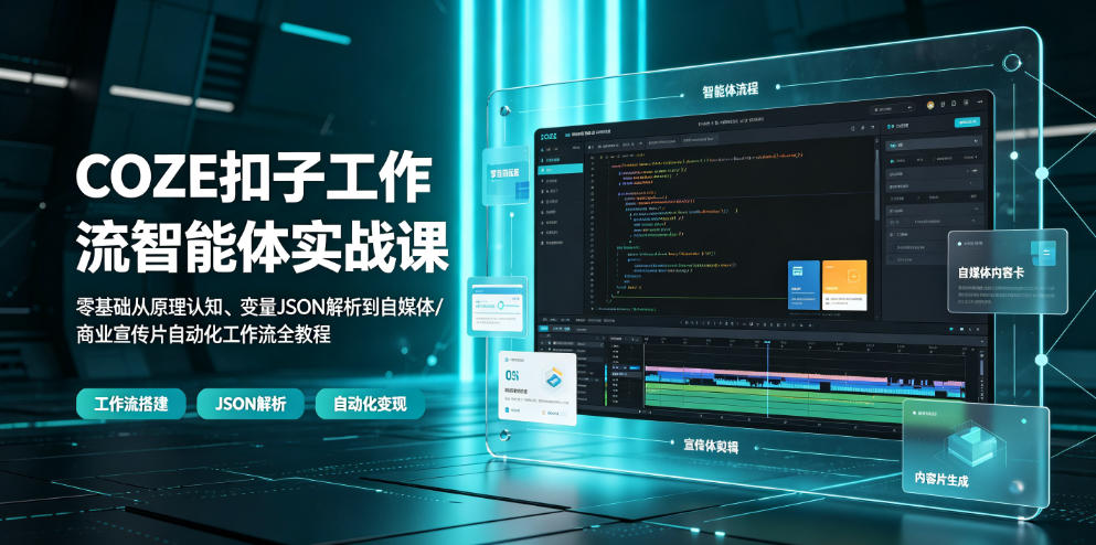 COZE扣子工作流智能体实战课｜零基础从原理认知、变量JSON解析到自媒体/商业宣传片自动化工作流全教程-优优云创网