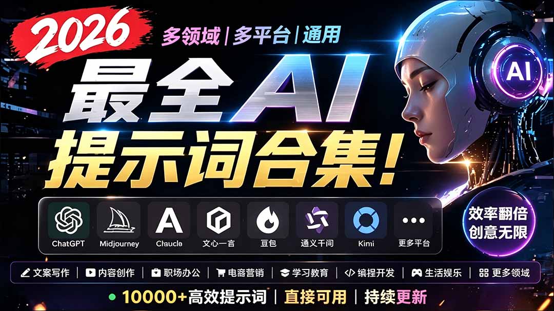 2026最全AI提示词合集！多领域多平台通用，涵盖AI绘画、电商主图、爆款文案，脚本创作等-优优云创网