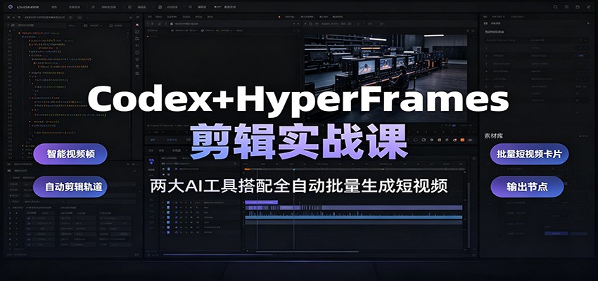 Codex+HyperFrames剪辑实战课：两大AI工具搭配全自动批量生成短视频-优优云创网