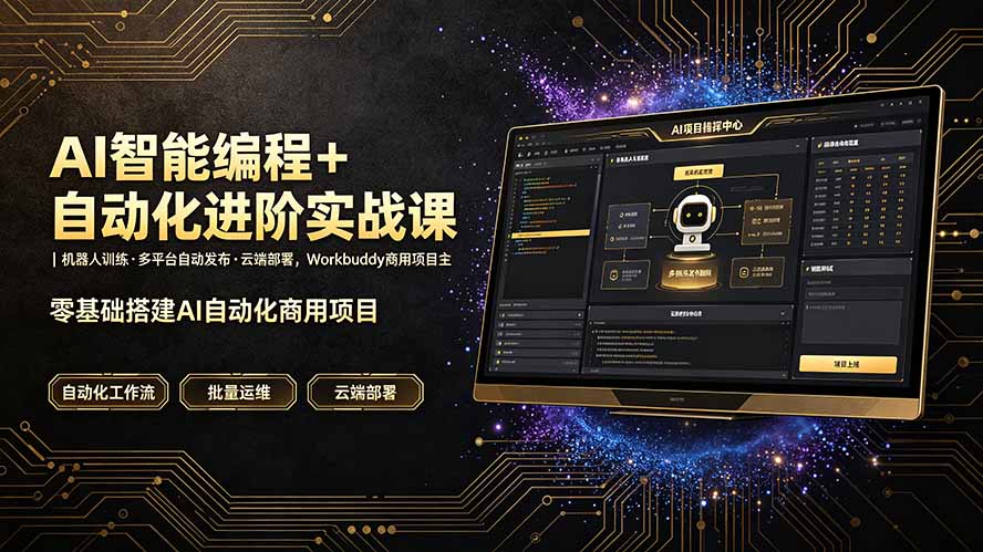 AI智能编程+自动化进阶实战课|机器人训练·多平台自动发布·云端部署,Workbuddy商用项目全流程教学-优优云创网