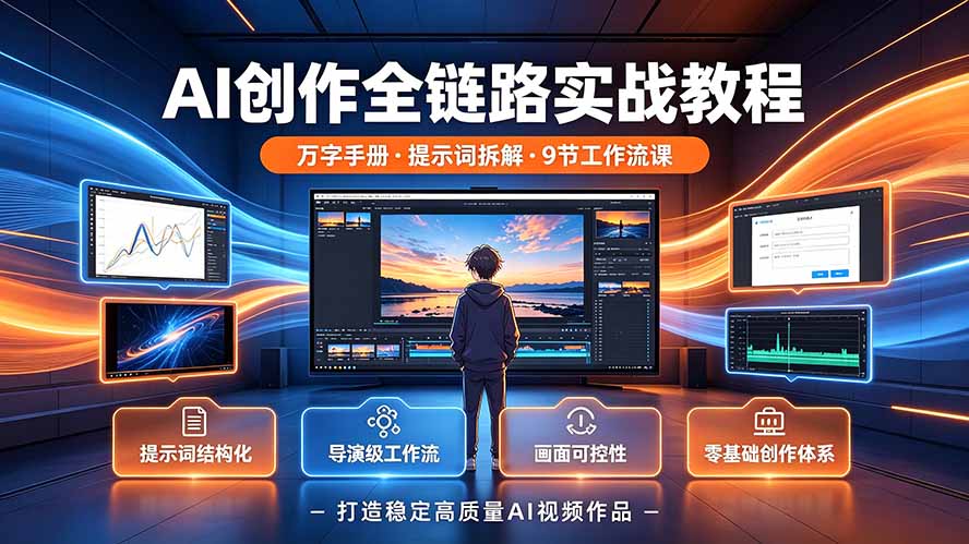 AI创作全链路实战教程｜万字手册·提示词拆解·9节工作流课，打造稳定高质量AI视频作品-优优云创网