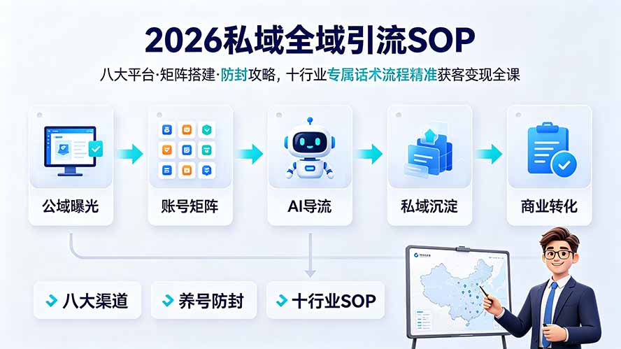 2026私域全域引流SOP|八大平台·矩阵搭建·防封攻略,十行业专属话术流程精准获客变现全课-优优云创网