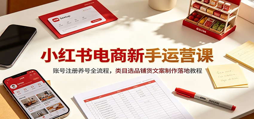 小红书电商新手运营课:账号注册养号全流程,类目选品铺货文案制作落地教程-优优云创网