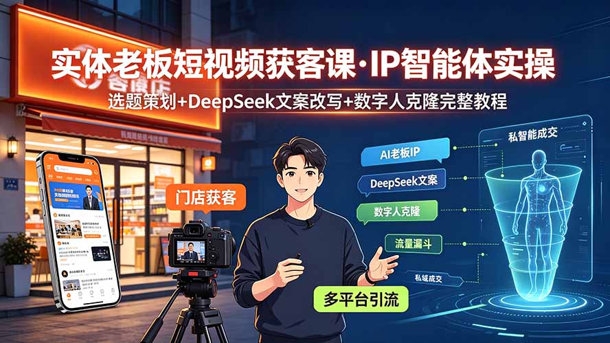 实体老板短视频获客课·IP智能体实操｜选题策划+DeepSeek文案改写+数字人克隆完整教程-优优云创网