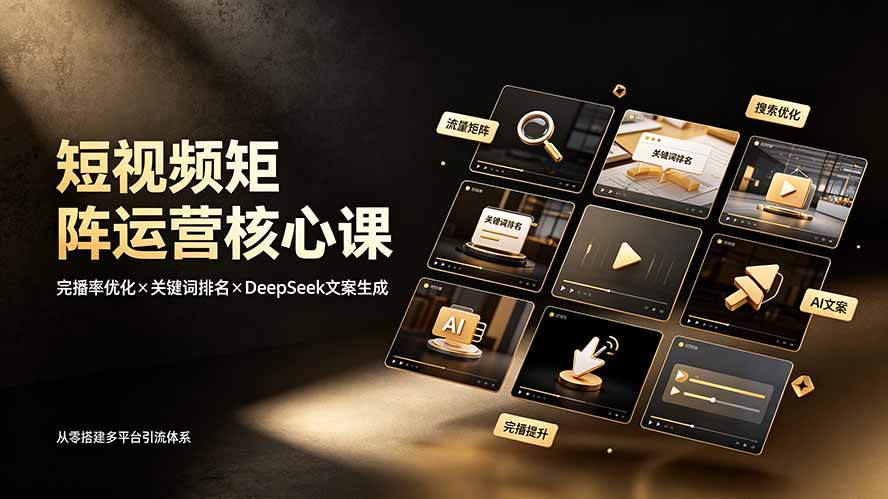 短视频矩阵运营核心课：完播率优化×关键词排名×DeepSeek文案生成，从零搭建多平台引流体系-优优云创网