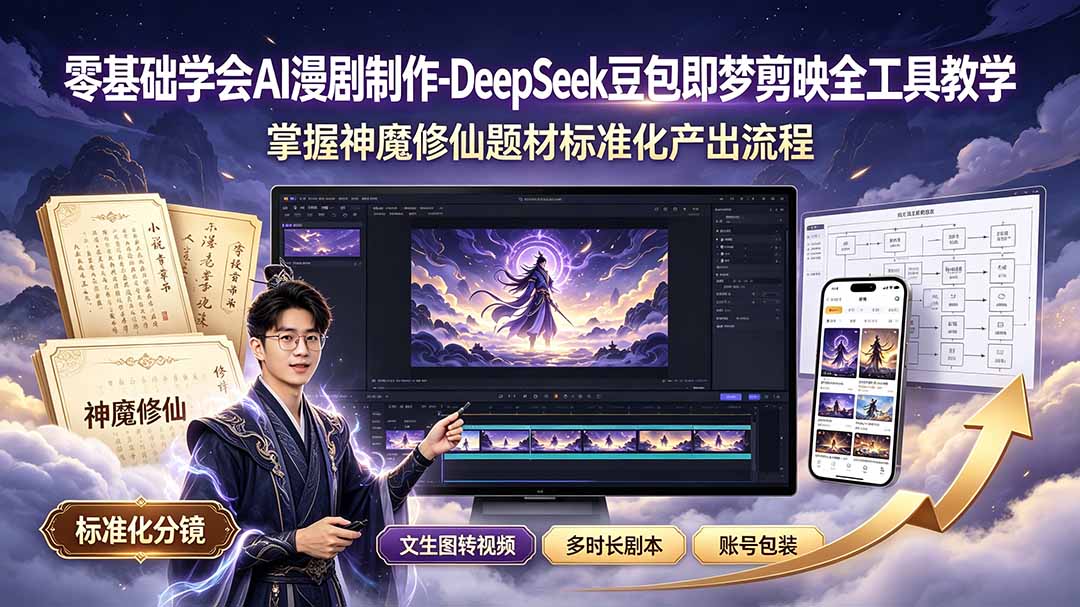 零基础学会AI漫剧制作-DeepSeek豆包即梦剪映全工具教学，掌握神魔修仙题材标准化产出流程-优优云创网