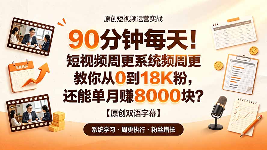 90 分钟每天！短视频周更系统教你从 0 到 18K 粉，还能单月赚 8000 块？【原创双语字幕】-优优云创网