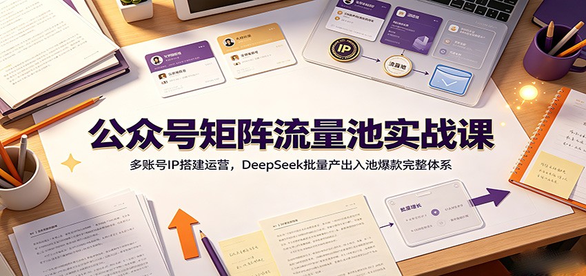 公众号矩阵流量池实战课:多账号IP搭建运营,DeepSeek批量产出入池爆款完整体系-优优云创网