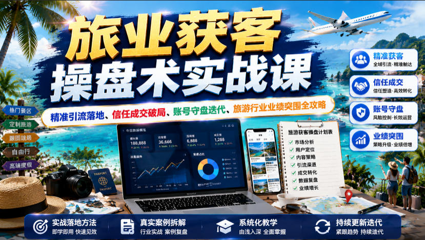 旅业获客操盘术实战课｜精准引流落地、信任成交破局、账号守盘迭代、旅游行业业绩突围全攻略-优优云创网