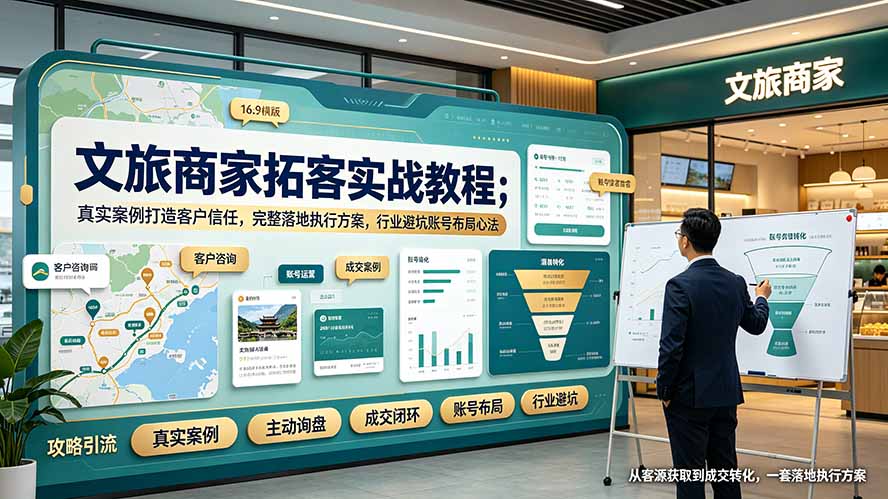 文旅商家拓客实战教程;真实案例打造客户信任,完整落地执行方案,行业避坑账号布局心法-优优云创网