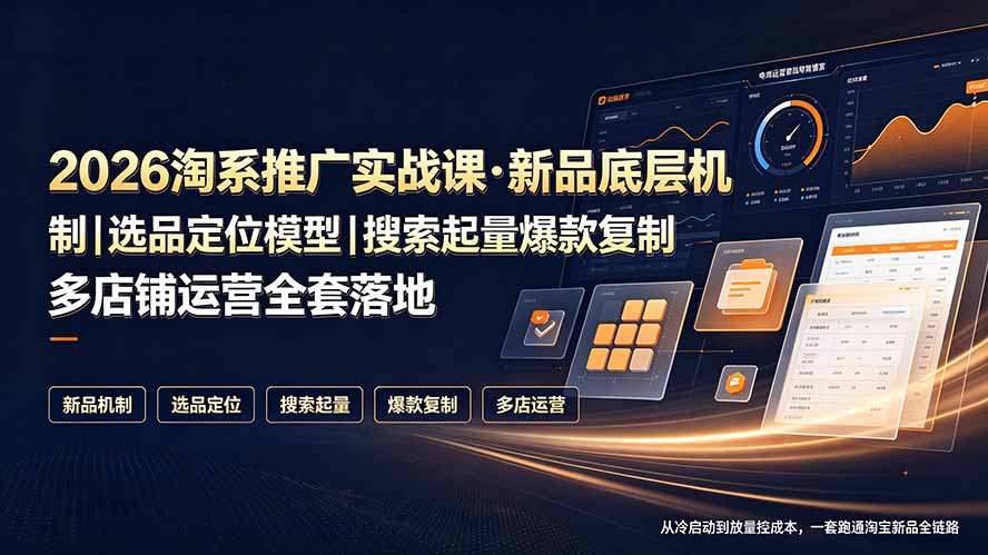 2026淘系推广实战课·新品底层机制|选品定位模型|搜索起量爆款复制多店铺运营全套落地教程-优优云创网