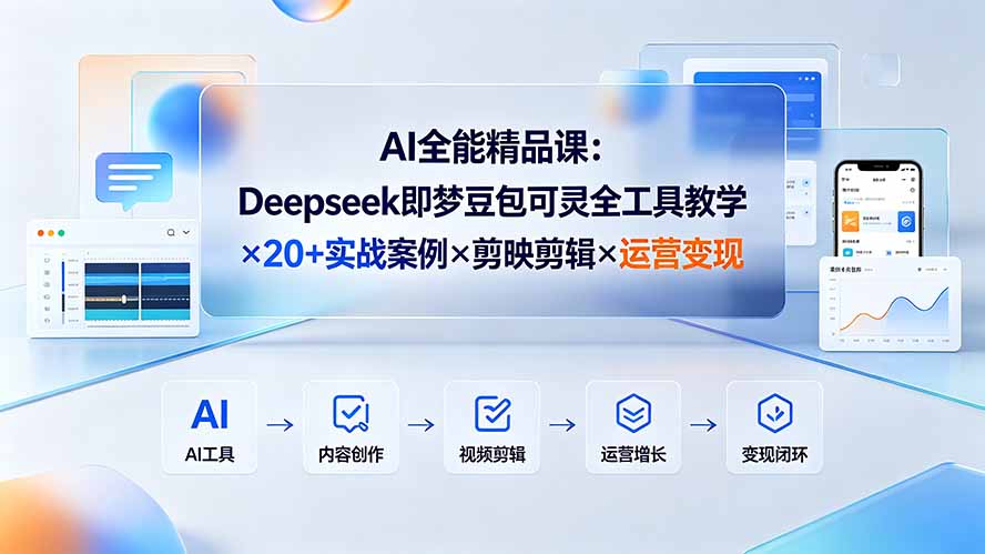AI全能精品课：Deepseek即梦豆包可灵全工具教学×20+实战案例×剪映剪辑×运营变现-优优云创网