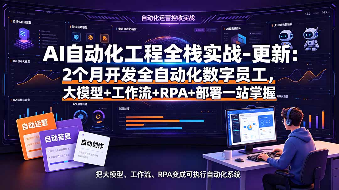 AI自动化工程全栈实战-更新：2个月开发全自动化数字员工，大模型+工作流+RPA+部署一站式掌握-优优云创网