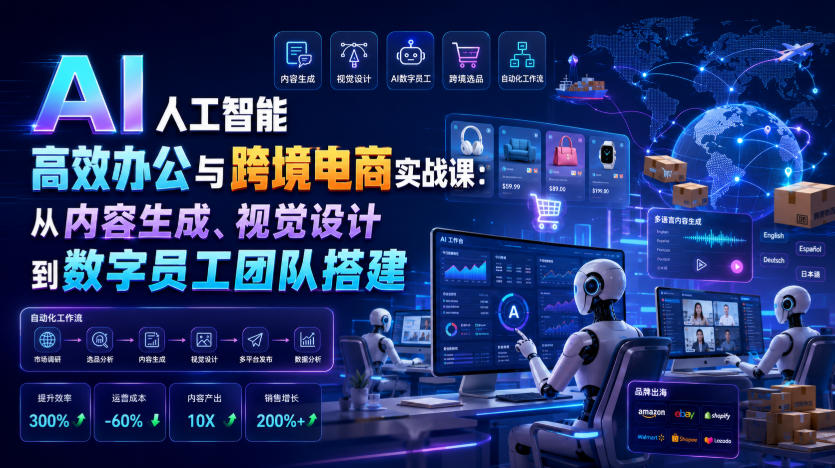 AI人工智能高效办公与跨境电商实战课:从内容生成、视觉设计到数字员工团队搭建-优优云创网
