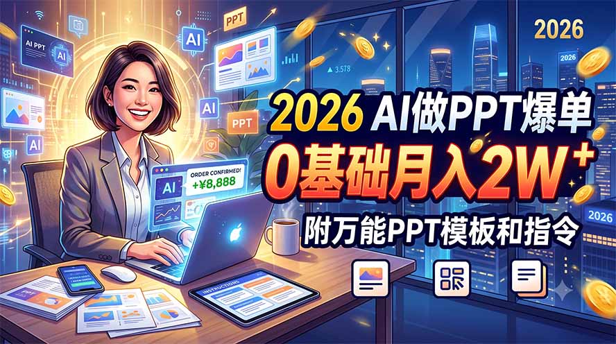 2026 AI做PPT爆单,0基础月入2W,附万能PPT模板和指令-优优云创网